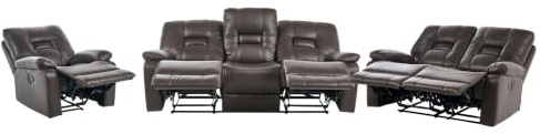 Klassisches Sofa Set Sessel 2x Sofa Kunstleder braun verstellbar Bergen