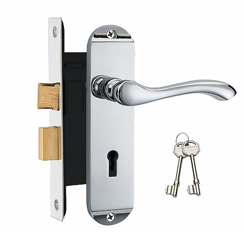 HAIFUAN Polished Chrome Bedroom Door Lock Set(Backset 45MM, 65MM Width) (Z01-ET-45)