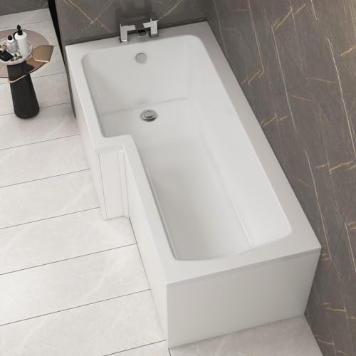 Qubix 1500 x 850mm Left Hand L-Shaped Shower Bath Bathtub Compact Bathroom Solution