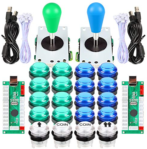 EG STARTS 2 Player Arcade Games DIY Kit Part 2 Ellipse Oval Bat Joystick Handles + 20 LED lit Arcade Buttons Green & Blue Kits