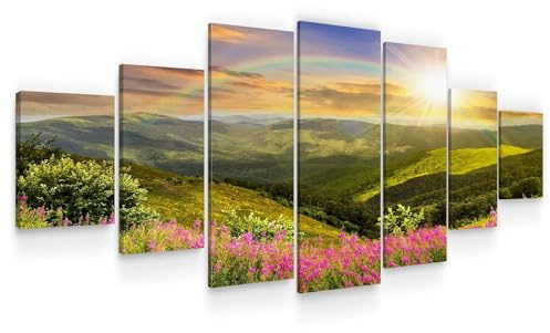 Startonight Leinwandbild xxl Das Zentrum eines Metallatoms - Sonnenuntergang über den Hügeln - Landschaft Wanddeko Kunstdrucke, Wandbilder 7 teile 100 x 240 cm, Tag Nacht Groß Bild