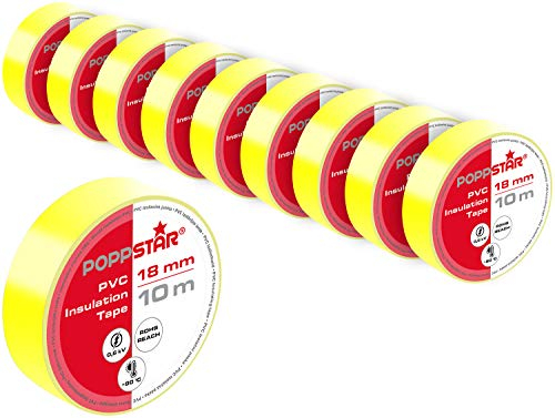 POPPSTAR PVC Isolierband 10m (18mm breit, 0,18mm stark), gelb, 10 Rollen