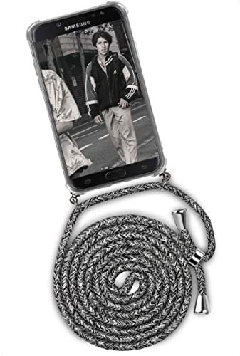 ONEFLOW Twist Case – Handyhülle mit Band für Samsung Galaxy J5 (2017) - Handykette zum Umhängen, Hülle mit Kette abnehmbar, Handy Umhängeband, Schutzhülle und Kordel – Grau Weiß