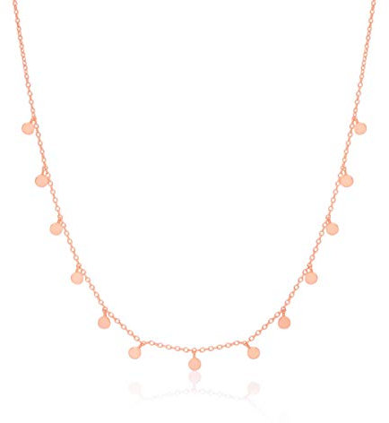 WANDA PLATA Collier pour Femme en Argent Sterling 925 plaqué Or Rose, pendentifs Pampilles Ronds, Cercles Ras du Cou, pièces de Monnaie, plaques Multiples, boîte Cadeau (Rose)