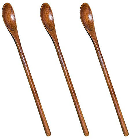 Mirrwin Holzlöffel Langen Griff Kaffeelöffel Honig Löffel Holz Langgriff Löffel Handgefertigte Holzlöffel Umweltfreundlicher Holzlöffel Werkzeuge für Kaffee Milch Tee Desserts und Suppen 3 Stück