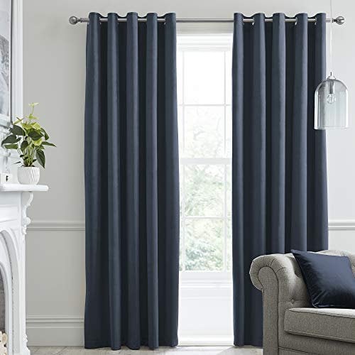 Laurence Llewelyn-Bowen Navy Velvet Eyelet Curtains W90 x L90 – Blackout & Thermal – 2 Panels – Soundproof – Montrose Collection – Bedroom or Living Room