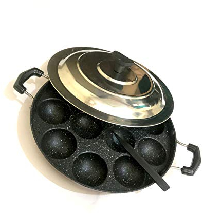 YADNESH 12 Pits Nonstick Appam Patra Side Handle with Lid Paniyarakkal Paniyaram Appam Pan Maker Pancake Maker Aebleskiver Maker with Stainless Steel Lid