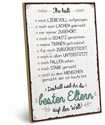 ARTFAVES® Wandbild Holzschild mit Spruch - Beste ELTERN auf der Welt - Türschild Retro Vintage Deko Bild Geschenk - Mama, Papa, Dankbarkeit