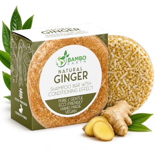 Festes Shampoo & Conditioner in Einem – Natürliches Haarseifen-Shampoo mit pflanzlichen ätherischen Ölen, Zero-Waste & biologisch abbaubarer Verpackung (Ingwer)