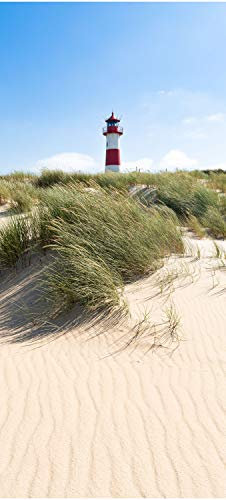 wandmotiv24 Türtapete Leucht-Turm & Dünen, See-Gras, Meer 90 x 200cm (B x H) - Dekorfolie selbstklebend Sticker für Türen, Türfolie, Aufkleber, M1120