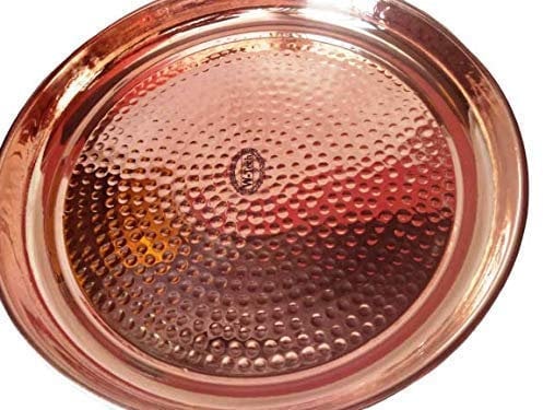 TreegoArt Handgefertigter Teller aus reinem Kupfer, Thali-Schale, geprägtes Design, runde Form, Viertelteller