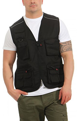 Mivaro Herren Safari-Weste - Outdoor Arbeitsweste mit vielen Taschen - leicht, atmungsaktiv für Angeln Alltag Fahrradfahren Wandern Handwerk - Sommerweste mit Reißverschluss - Sportweste Freizeit