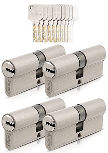 GERCAR Lot de 4 cylindres de serrure 45/45 à fermeture identique - 4 cylindres profilés avec 20 clés - 90 mm - Longueur : 90 mm - A : 45 B : 45 - En laiton massif mat