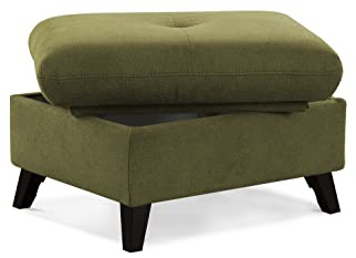 CAVADORE Polsterhocker Grönland/Skandinavischer Stauraum-Hocker als Beistellhocker oder Fußhocker/76 x 47 x 63/Flachgewebe Paris Dunkelgrün Kompakt