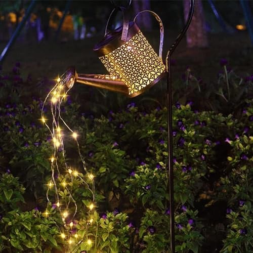 Lysliv Solarlampen Für Außen Garten, 36 LED Gießkanne Metall Lichterkette Warmweiß IP65 Wasserdicht, Vintage Gartendeko Solarlaterne Für Außen Mit Schäferhaken Für Garten Hofweg Balkon Terrasse