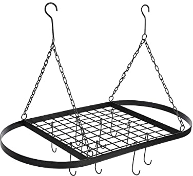 Lfhelper Oval Wrought Iron Pot & Pan Racks for Kitchen, Hanging Pot Storage Saucepan Rack Hanger, Ceiling Pan Holder Organiser With 10 Movable Hooks
