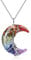 JSDDE 7 Chakra Healing Crystal Necklace Life Tree Wire Wrapped Crescent Moon Gemstone Pendant Resin Crystal Stone Necklace for Women Gift