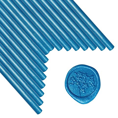 Wachssiegelstäbe, ANBOSE 16 Stück Klebepistole Siegelwachsstäbe für Wachssiegelstempel, Blau Wachssiegelstäbe für 0,44-Zoll-Klebepistole, für Hochzeitseinladungen, Karten, Umschläge