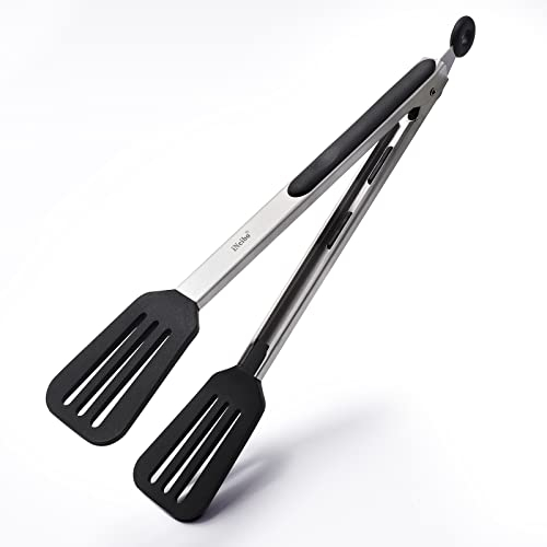 iNeibo Cooking Tongs, Stainless Steel Barbecue Tongs Built in Non-Slip Silicone Grip,Heat Resistant Tongs for Cooking,Grilling,Frying and Serving (12 inch)