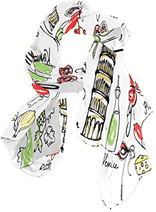 CHIFIGNO Italien Rom Symbole Lange Schal Frauen Seide Gefühl Halstuch Mode Große Wrap Stola, Mehrfarbig, 35.4 x 70.86 Inches