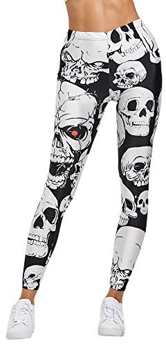 Sport Leggings Damen Sport Leggings mit Totenkopf Print Yoga Hose Eng Fitnesshose Lang Strumpfhose Fitness Tights Jogginghose Sommer Herbst Winter