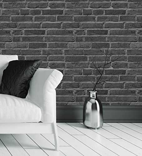 GAULAN 454801 Papier peint vinyle lessivable mur de briques noir blanc texturé en relief 3D pour mur salon cuisine bain salle à mange - Rouleaux de 10 m x 0,53 m