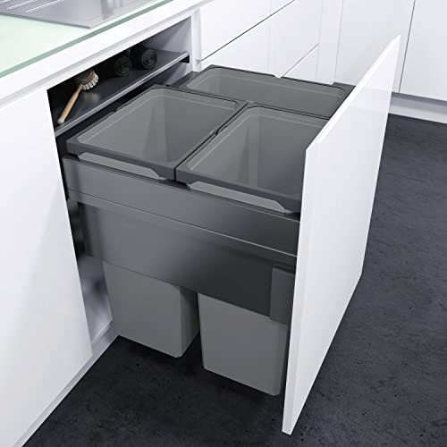 VAUTH-SAGEL Envi Space XX Pro - Pattumiera da incasso con attacco frontale, Bin KB 600 mm da cucina con smorzamento e chiusura automatica, contenitore con 2 x 35 l e 1 x 21 l, in plastica/acciaio