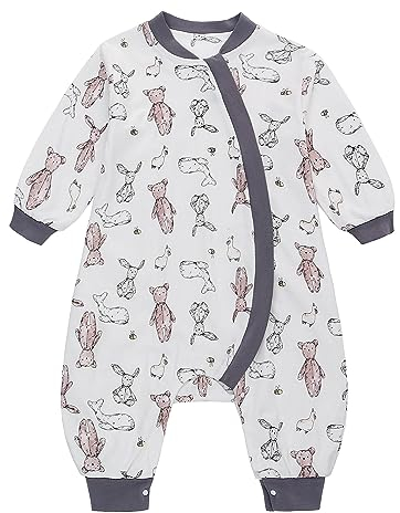 Baby Schlafsack mit Füßen 1 Tog Langarm Babyschlafsack Kinderschlafsack Baumwolle Schlafanzug für Jungen und Mädchen (grau, S/70)