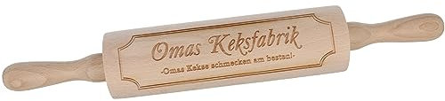 Spruchreif | Nudelholz mit Gravur | Teigroller aus Holz | Backen | Plätzchen | Teigausroller als Backzubehör | Backrolle aus Holz | Teigwalze | Muttertag | Geschenke für Oma | „Omas Keksfabrik“