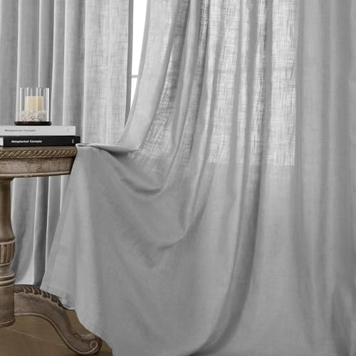 Joydeco Linen Curtains 63 inches Long 2 Panel Sets for Living Room, Light Filtering Drapes with Rod Pocket Back Tab, Ebony Grey Window Long Curtains