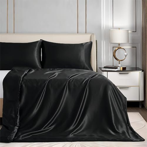 Homiest 152,4 x 203,2 cm Bettbezug für Gewichtete Decke - Schwarzer Satin Mit 8 Bändern, Seidig und Abnehmbar - Reißverschluss, Full/Queen-Size