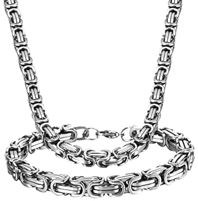 LYQQY Breite Halskette und Armband Set, 5mm Breite Halskette und Armband Set Stilvoll und Exquisit Königskette Silber Herren Edelstahl für Shopping, Hip-Hop-Modenschauen,Konzerte,Geburtstagsgeschenke