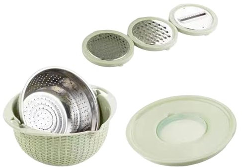 perfk Colador con Juego de Cuencos para Mezclar, Lavadora Multiusos con Rallador, Colador de Cocina, Juego de Cuencos para Frijoles, Cebada, Verde
