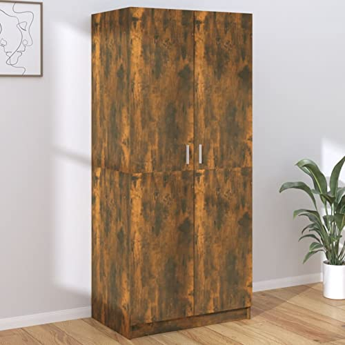 ADWOA Kleiderschrank Räuchereiche 80x52x180 cm Holzwerkstoff Kleiderschrank Eiche Besenschrank Mehrzweckschrank