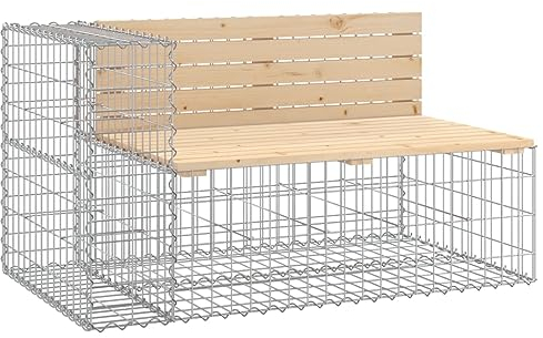 Festnight Gabionenban Gartenbank Gabionen Bank Sitzbank Parkbank Gabione Steinkorb Gabionen-Gartenbank mit Lehne - Garten-Bank mit Sitzfläche aus Kiefer-Holz - 122x71x65,5 cm