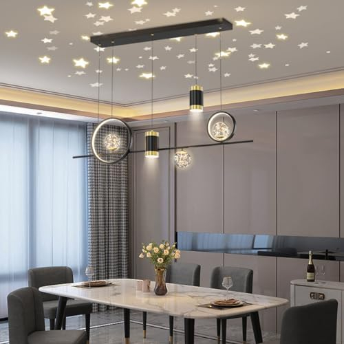Bellastein LED Pendelleuchte Esstisch luxuriösSternenhimmelleere Hängeleuchte Esszimmer Pendellampe Langer Streifen pendellampe (schwarz)