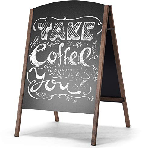 GiantexUK A Board Pavement Sign, Double Sided Wooden Chalkboard Blackboard with Adjustable Angle & Non-Slip Pads, Replaceable Advertising Display Stand for Café Pub Restaurant (65 x 65 x 97cm) | Double Sided Wooden Replaceable Advertising Display Stand with Adjustable Angle & Non-Slip Pads for Café Pub Restaurant