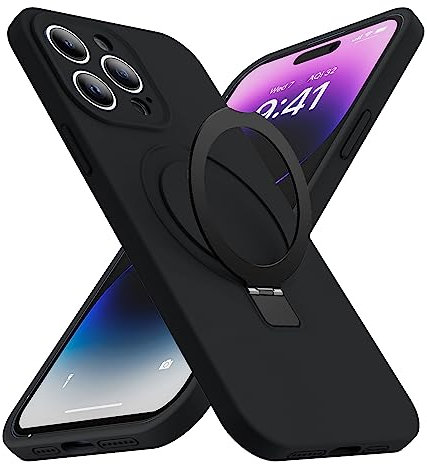 SKYLMW for iPhone 15 Pro Max Case with Magnetic Invisible Stand Compatible with MagSafe Military Drop Tested Shockproof Liquid Silicone iPhone 15 Pro Max Phone Cases for Women Men 6.7'' 2023, Black