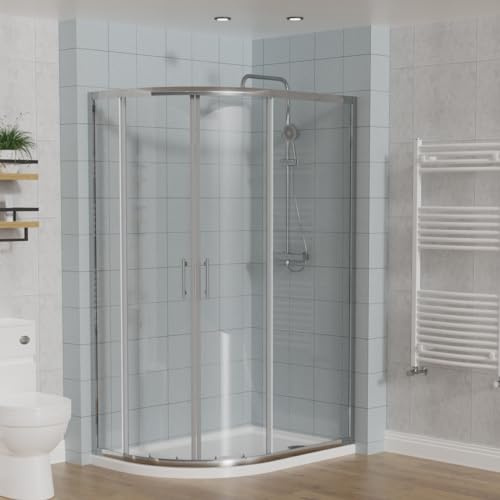 Aquariss Offset Quadrant Shower Enclosure Sliding Door Chrome 1200 x 800 mm | Tempered Safety Glass, Easy Clean, Corner Shower Enclosure, Bathroom Curved Quadrant Shower Cubicle, Reversible, Space Saving