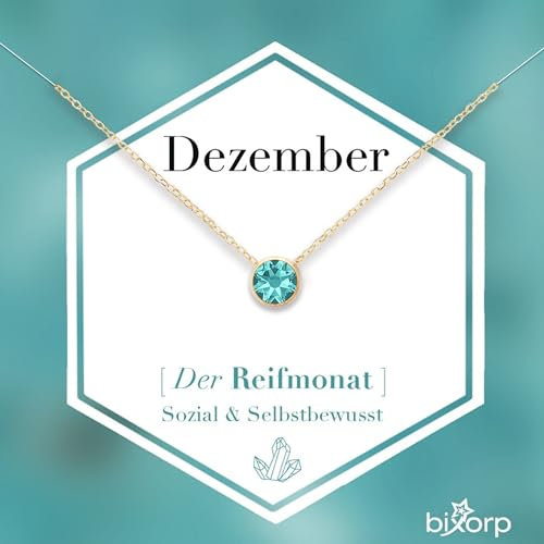 Bixorp Geburtsstein Halskette mit Zirkonia-Anhänger Dezember - Edelstahlkette mit rundem Zirkonia-Kristall - Dezember/Tansanit - Gold