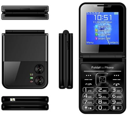 Unlocked Flip Senior Cellphone with Dual Screen, Large Buttons 2G Flip Phone for Elderly, One Key Quick Dia, Clear Loud Sound, Built in LED Flashlight 4 SIM Cards Standby (Black)