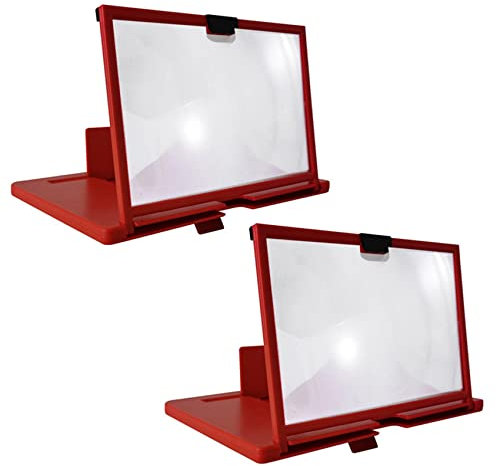CENMEN 2 x Bildschirmlupe für Handy, 30,5 cm (12 ), 3D, HD, Video, Verstärker, Unterstützung für Spiele, Filme, Schreibtischständer, faltbar, Rot