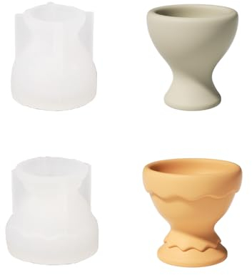 BOOWAN NICOLE Eierbecher Beton-Silikonform,Jesmonite Eierhalter Gießformen,Gips Egg Cup Silikonformen fur Ostern Geschenk (SH1055-1-2)