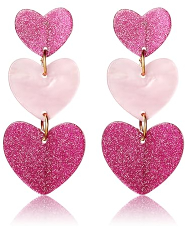 AKJAXQU 1 Paia Orecchini Acrilico Cuore Triplo, Orecchini a Forma di Cuore Rosa da Donna, Orecchini Pendenti Rosa Taylor a Forma di Cuore