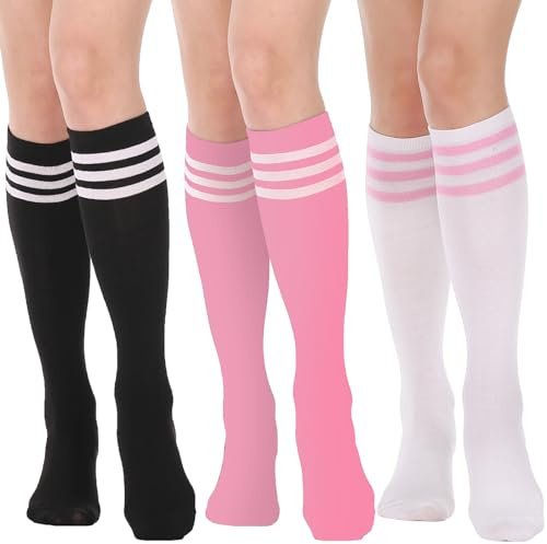 DRESHOW 3 Pairs Cotton Knee High Socks for Women Solid Knit Knee Long Stocking Leg Warmer All Season Gift