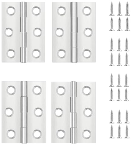4 pcs bisagras de acero inoxidable, Conectores de bisagras 44x32 mm, Acero inoxidable bisagra silenciosa con 6 agujeros, Bisagras de puerta con rodamiento + 24 tornillos, Bisagras plegable