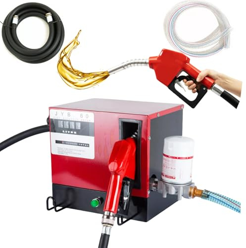 CHIMHOON 230V Selbstansaugende Dieselpumpe Heizöl Pumpe 60L/Min 550W Dieselpumpe Kraftstoffpumpe Selbstansaugend Wandmontierte Dieselpumpe mit Schlauch und Zähler
