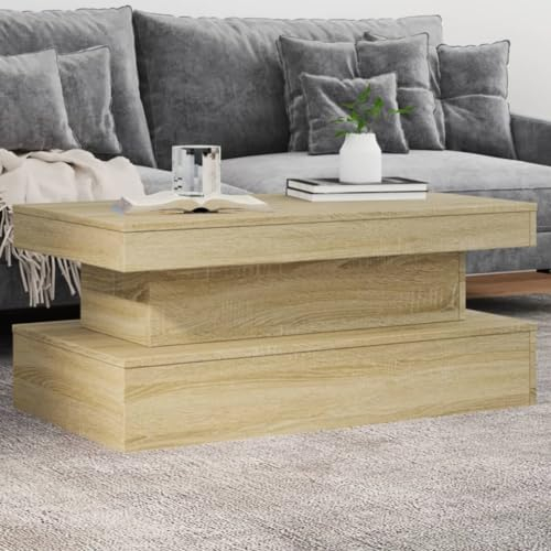 Homgoday Couchtisch mit LED-Leuchten Kaffetisch Wohnzimmertisch Beistelltisch Sofatisch mit Stauraum Moderner für Wohnzimmer Sonoma-Eiche 90x50x40 cm