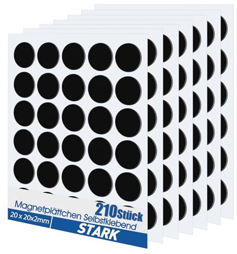 20 x20mm Große Magnetplättchen Selbstklebend, 210 Stück Rund Flexible Klebemagnete Magnete Selbstklebend magnetplättchen Magnete zum Kleben für Bilder Fotos Notizen(für leichte und kleine Gegenstände)