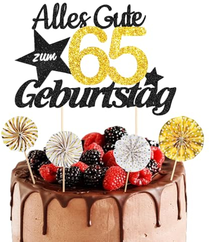 Alegre® Torten Deko 65 Geburtstag, 5 Stück Kuchendeko, Alles Gute zum 65. Geburtstag, Männer & Frauen Kuchen Deko, Cake Topper 65 Jahre